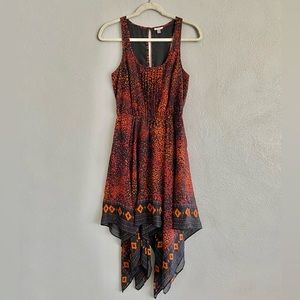 Ecote Dress Size Small Midi Sleeveless Asymmetrical Geo Black Orange Artsy Cool